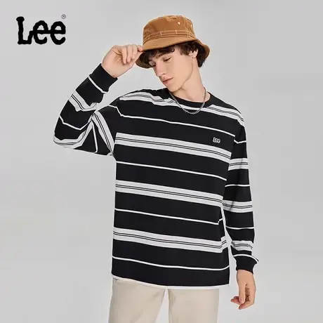 Lee商场同款23早秋新品舒适版黑色色织条纹长袖T恤男LMT006290201图片