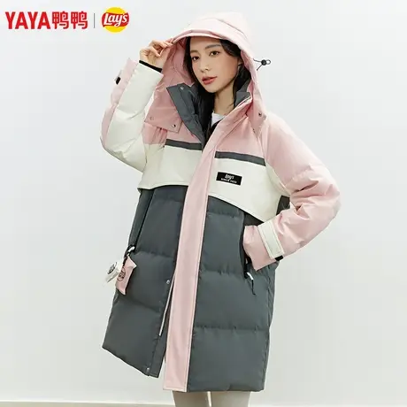 鸭鸭乐事联名羽绒服男女款2023年秋新品中长款连帽时尚保暖外套W图片