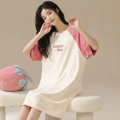 南极人纯棉睡裙女2023年新款夏天短袖可爱大码家居服夏季外穿睡衣图片