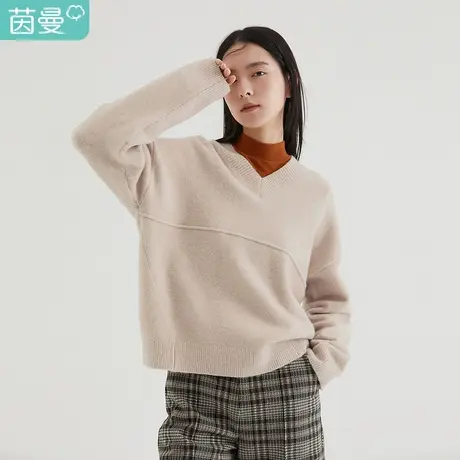 【商场同款】茵曼圆领女2023年冬季新款简约宽松木耳边袖针织上衣图片