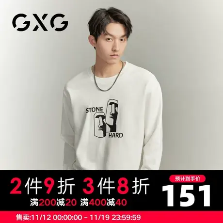 【新品】GXG男装【巨石头像】23秋新品印花圆领百搭休闲长袖卫衣商品大图