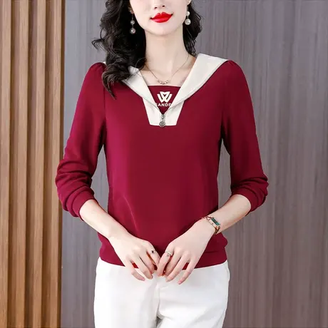 今年流行新款拼色卫衣套头长袖翻领小清新女上衣宽松遮肚子衣服女商品大图