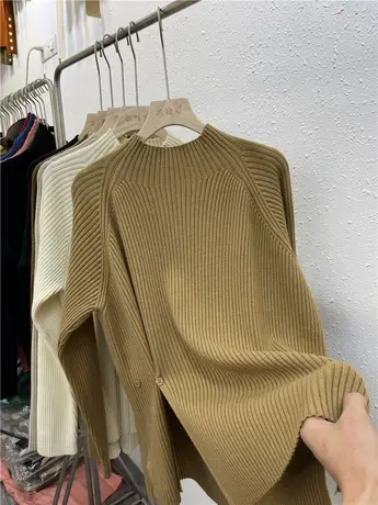 开叉毛衣女秋冬2022年新款爆款小个子黑色半高领针织打底衫慵懒风商品大图