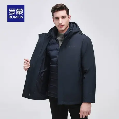 【三合一】罗蒙可拆卸内胆鹅绒羽绒服男加厚保暖冲锋衣派克服外套图片