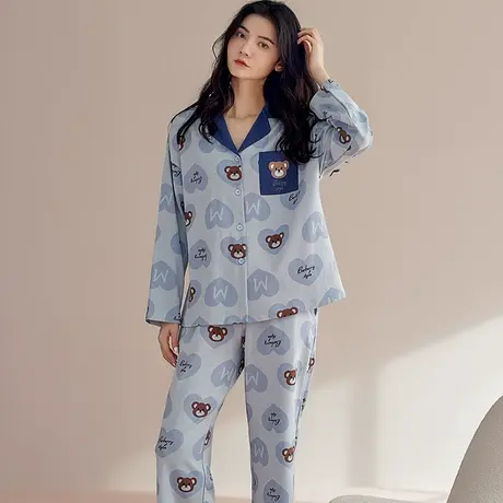猫人睡衣女秋冬季加厚纯棉学生卡通休闲全棉可外穿春天家居服套装商品大图