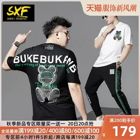 SXF圣希梵潮牌小熊男士短袖 夏季2023新款印花纯棉体恤宽松T恤男商品大图