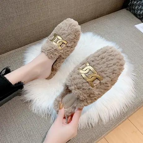 网红懒人毛毛拖鞋包头半拖鞋女外穿2023年新款潮鞋时尚百搭穆勒鞋商品大图