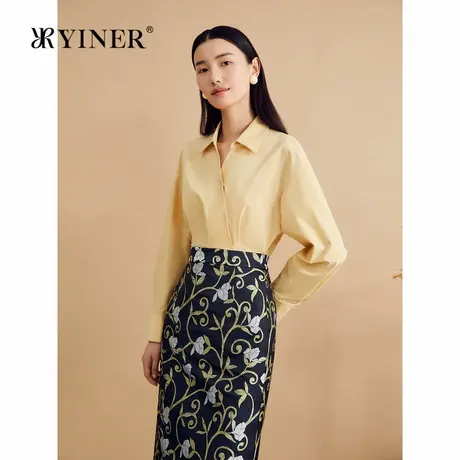 YINER音儿秋季时尚法式海鸥领职场简约衬衫倒褶上衣商品大图