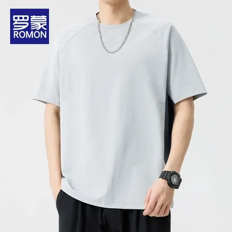 罗蒙短袖t恤男2025夏季新款美式宽松拼接上衣服男士圆领半袖体恤图片