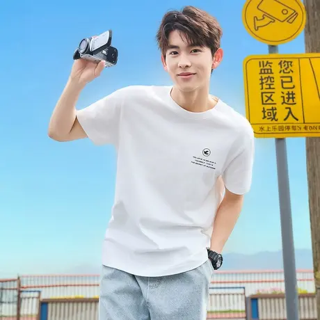 唐狮夏季新款男短袖T恤潮牌打底衫休闲印花宽松圆领上衣半袖官方图片