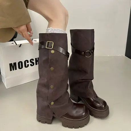 复古西部裤管靴女2025年新款秋季高级感气质长筒靴百搭通勤骑士靴商品大图