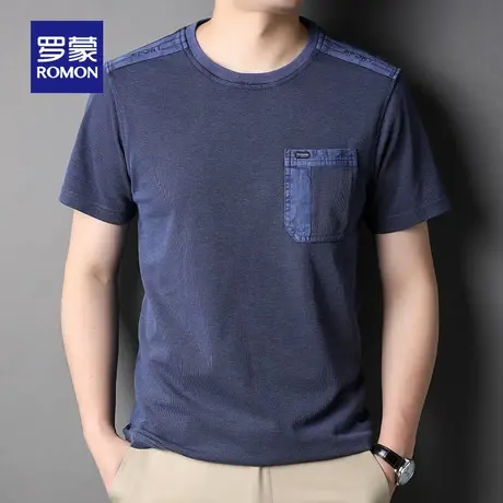 罗蒙男2023夏季新款时尚休闲透气舒适短袖上衣简约百搭圆领T恤衫图片