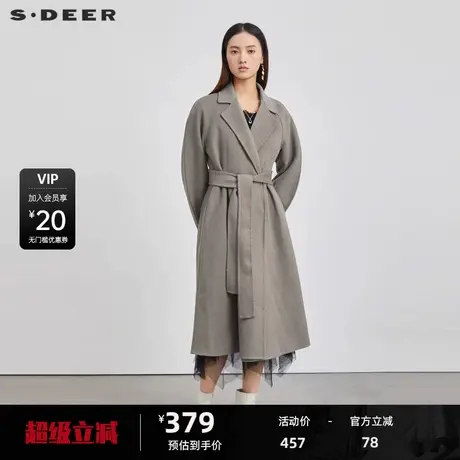 sdeer圣迪奥女装秋西装领收腰双面呢长款大衣S223Z2502图片