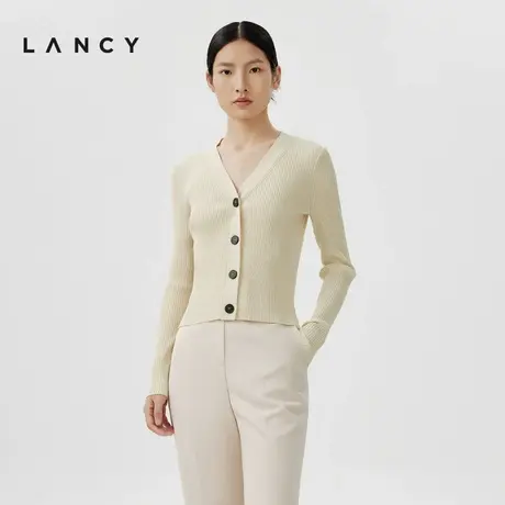 [朗姿奥莱]LANCY/朗姿2024春季新款V领长袖内搭开衫女简约百搭修商品大图