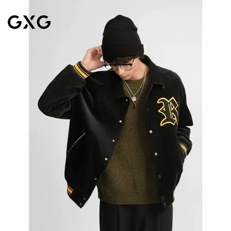 【X】GXG男装复古字母毛巾绣夹克男美式翻领灯芯绒夹克外套24秋季商品大图