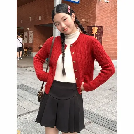 NOW真维斯法式复古针织衫女秋冬季设计感百搭学院风毛衣开衫外套图片