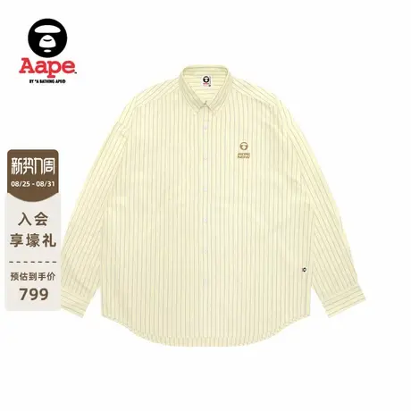 Aape旗舰店男装秋冬小标徽章休闲条纹长袖衬衫8541XXP图片
