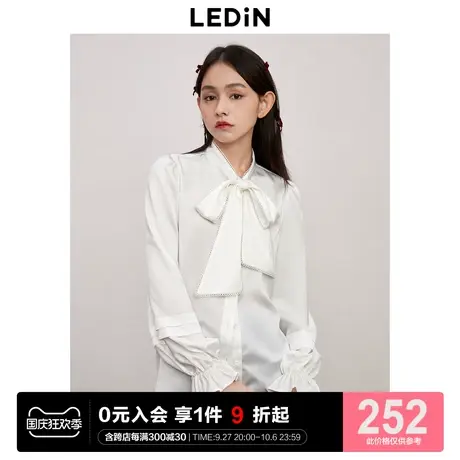 乐町蝴蝶结飘带领衬衫2023年冬季新款韩系少女精致蝴蝶结设计衬衣图片