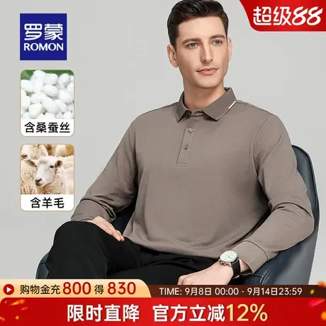 【含桑蚕丝+7A抗菌】罗蒙男士长袖T恤衫2025秋季新款绵羊毛POLO衫商品大图