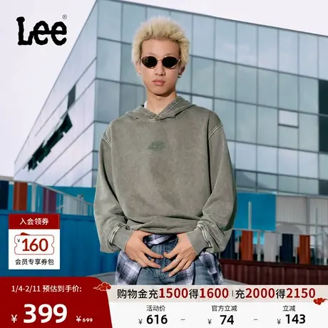 Lee25秋冬新品舒适版Logo印花复古男连帽长袖卫衣潮LMT010841204图片