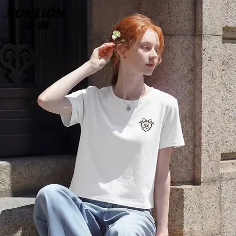 唐狮官方纯棉短袖t恤女2026新款春夏半袖打底衫宽松短白色上衣VC商品大图