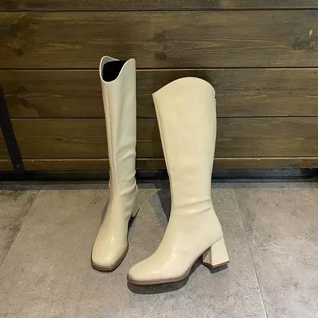 小个子不过膝长靴女2023年秋冬新款软皮高筒显瘦骑士靴粗跟时装靴商品大图