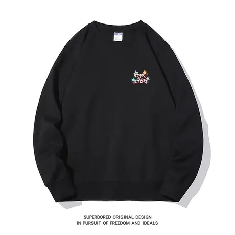 简约星星字母印花卫衣男女款情侣装秋冬宽松休闲圆领套头上衣商品大图