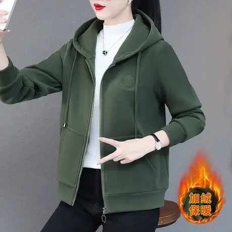 加绒卫衣外套女秋冬2023年新款时尚韩国绒休闲连帽上衣百搭长袖衫商品大图
