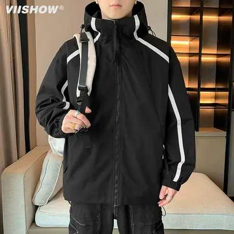 VIISHOW高级感冲锋衣春秋季2023外套男户外连帽美式宽松爬山外套商品大图