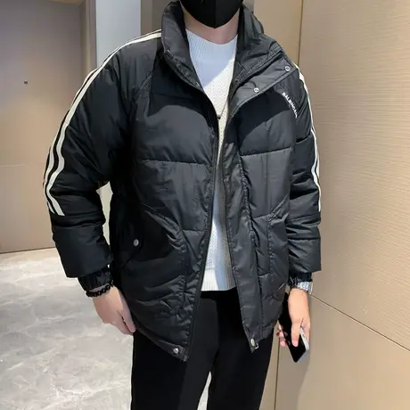 2023年冬装个性潮牌立领痞帅保暖棉服外套男ins条纹设计感棉衣图片