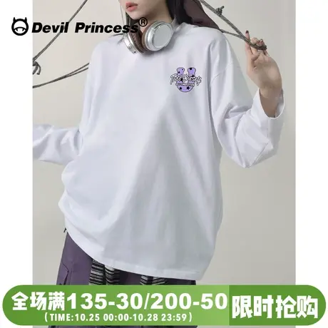 2023秋季新款街头甜酷ins风潮牌白色长袖t恤女宽松纯棉打底衫上衣图片