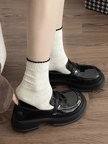 潮牌法式气质黑色乐福鞋女2023秋季新款百搭圆头复古英伦风小皮鞋商品大图