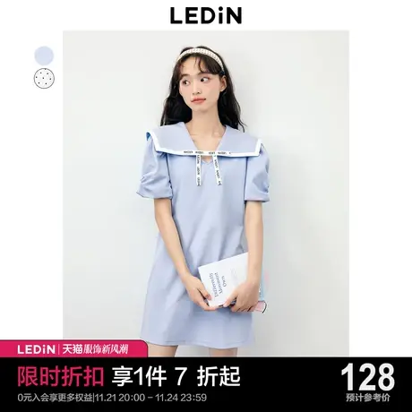 乐町海军风大翻领甜美连衣裙23年夏季新款显瘦泡泡袖宽松连衣裙图片