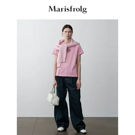 【商场同款】玛丝菲尔新款粉色印花圆领短袖上衣t恤女商品大图