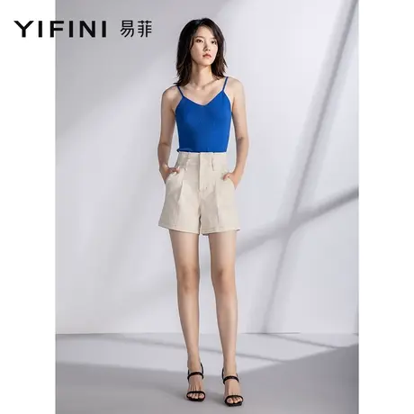 Yifini/易菲简约通勤高腰显瘦短裤女夏季新款休闲阔腿短裤商品大图
