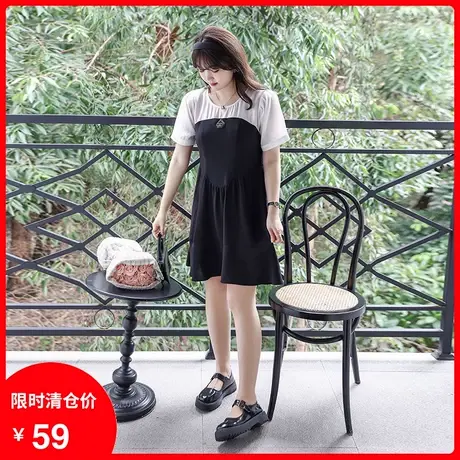 【清仓】季新款拼接显瘦气质大码胖ＭＭ遮肉桔梗黑色连衣裙A字版图片