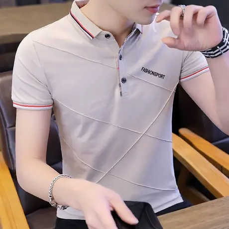 港士博2022夏季翻领Polo衫男士短袖T恤韩版修身纯棉半袖打底衫潮商品大图