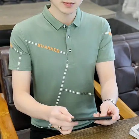 男士短袖t恤夏季ins潮牌纯棉带领Polo衫2023新款半袖薄款保罗体恤商品大图
