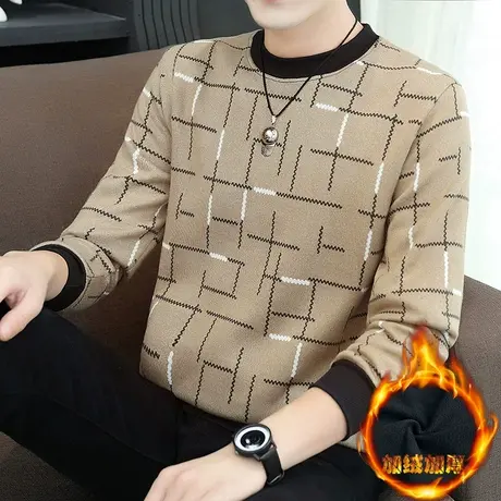 男士冬装毛衣加绒卫衣中学生加厚打底衫潮流保暖上衣服男生毛线衣图片