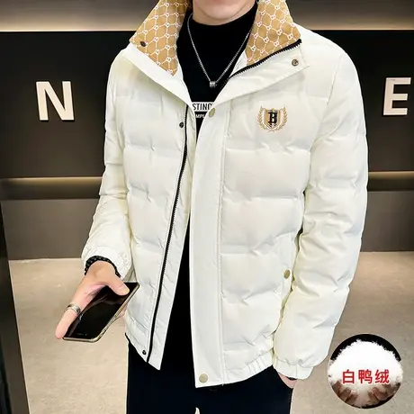 男士短款潮流羽绒服潮牌冬季加厚冬装青年百搭保暖刺绣白鸭绒外套图片