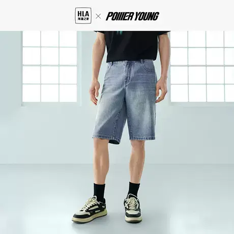 HLA/海澜之家POWER YOUNG牛仔中裤23春夏时尚微破洞工艺五分裤图片