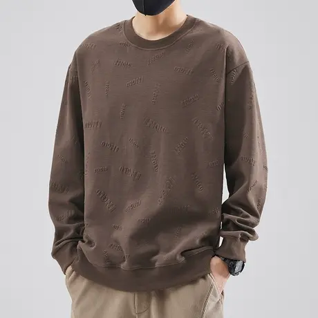 男士卫衣华夫格2023新款秋冬款小熊套头无帽圆领长袖t恤潮流宽松商品大图