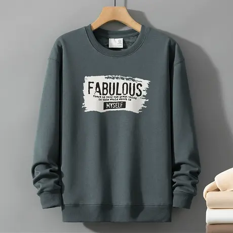 320g重磅男士卫衣潮流秋冬款加绒加厚保暖套头无帽上衣服圆领长袖商品大图