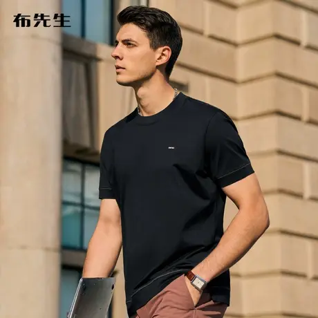 MrBu布先生品牌logo圆领丝光棉t恤夏季时尚休闲短袖男AT12052断码商品大图