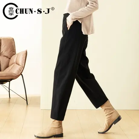 毛呢裤子女秋冬季2023新款黑色梨形身材九分女裤休闲裤宽松灯笼裤商品大图