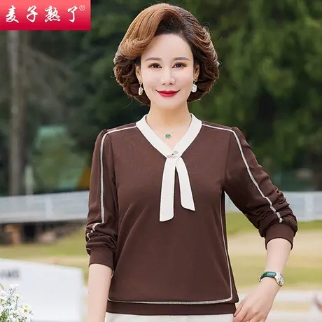 妈妈春装长袖T恤洋气高贵小衫夏新款阔太太打底上衣秋中老年女装商品大图