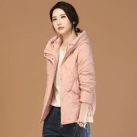 韩潮袭人连帽粉色棉衣棉服女2023冬新款时尚休闲显瘦加厚棉袄外套图片
