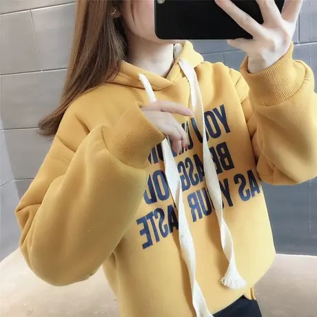 加厚加绒卫衣连帽女士2023冬季新款百搭宽松洋气字母学院风减龄潮商品大图