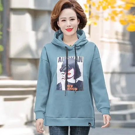 2023年新款卫衣女加绒加厚冬季连帽宽松时尚大码妈妈中年装上衣服图片