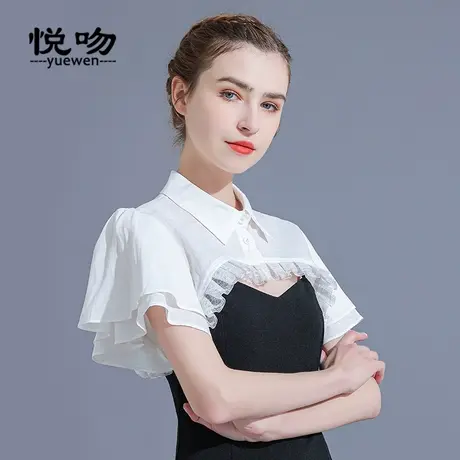 苎麻飞飞袖小坎肩女短款开衫外搭设计感衬衫领小披肩夏百搭薄外套图片